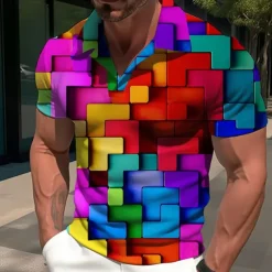 Men's Plaid / Check Graphic Prints Polo Shirt Golf Shirt Short Sleeves Shirt Cuban Collar Outdoor Street Yellow Red Green Print Clothing Apparel Fashion Designer Casual Breathable