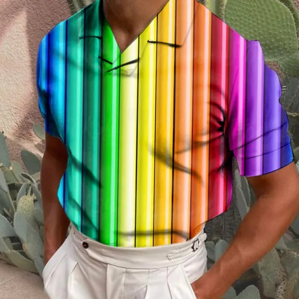 Men's Plaid / Check Graphic Prints Polo Shirt Golf Shirt Short Sleeves Shirt Cuban Collar Outdoor Street Yellow Red Green Print Clothing Apparel Fashion Designer Casual Breathable