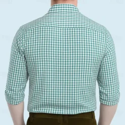 Men's Plaid Checkered Traditional Oktoberfest Shirt Button Up Shirt Trachten Shirts Long Sleeve Casual Dailywear Holiday Spring Fall Turndown 3D Print Linen Like Shirt Blue Green