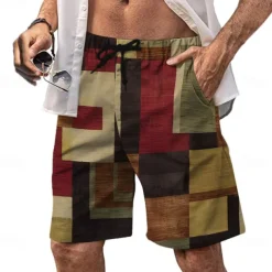 Men's Plaid Color Block Stripe Swim Trunks Swim Shorts Board Shorts Mid Waist Fashion Streetwear Designer Casual Daily Holiday Pocket Drawstring Elastic Waist Designer Clothing Apparel