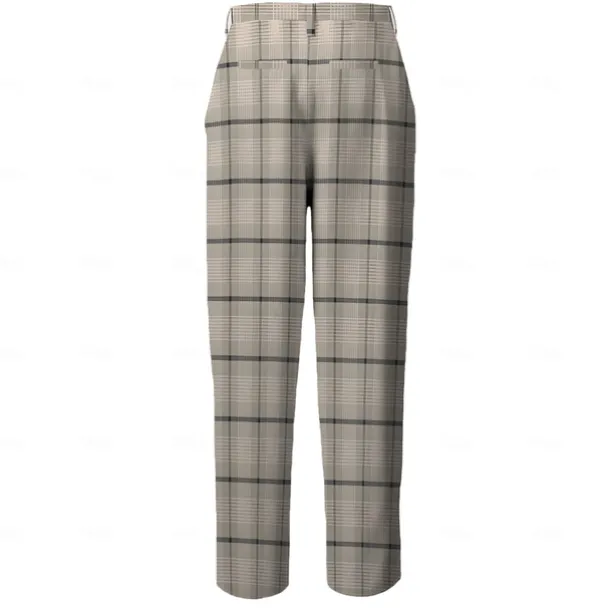 Men's Plaid Dress Pants Mid Waist Business Casual Formal Dailywear Pocket Summer Spring Fall Beige