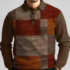 Men's Plaid Golf Shirt Long Sleeve Polo Shirts Collared Shirts Vintage Casual Vacation Wear Formal Wear Festival Wear Buttons 3D Print Spring Fall Winter Brown