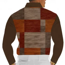 Men's Plaid Golf Shirt Long Sleeve Polo Shirts Collared Shirts Vintage Casual Vacation Wear Formal Wear Festival Wear Buttons 3D Print Spring Fall Winter Brown