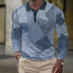 Men's Plaid Golf Shirt Long Sleeve Polo Shirts Collared Shirts Vintage Casual Vacation Wear Formal Wear Festival Wear Buttons 3D Print Fall & Winter Black Dark Navy Blue