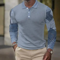 Men's Plaid Golf Shirt Long Sleeve Polo Shirts Collared Shirts Vintage Casual Vacation Wear Formal Wear Festival Wear Buttons 3D Print Fall & Winter Black Dark Navy Blue