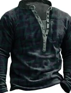 Men's Plaid Graphic Prints Sweatshirt Pullover Long Sleeve Sweatshirt V Neck Henley Collar Designer Basic Casual 3D Print Sports & Outdoor Casual Daily Print Spring & Fall