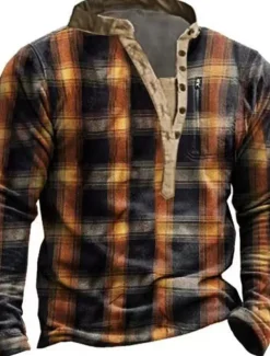 Men's Plaid Graphic Prints Sweatshirt Pullover Long Sleeve Sweatshirt V Neck Henley Collar Designer Basic Casual 3D Print Sports & Outdoor Casual Daily Print Spring & Fall