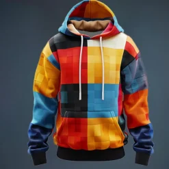 Men's Plaid Hoodies Sweatshirt Fashion Cool Long Sleeve Crew Neck Party Holiday Streetwear Orange Drawstring Fall Winter Designer