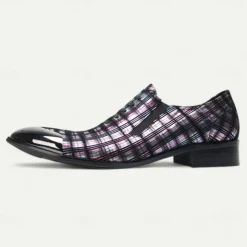 Men's Plaid Leather Lace-Up Oxford Shoes–100% Premium Cowhide with Gold Tip Glossy Toe Cap for Formal Events and Business Wear