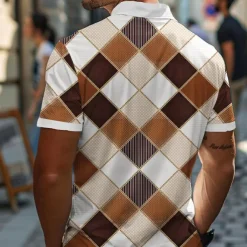 Men's Plaid Polo Shirts Golf Shirt Short Sleeve Polo Shirts Collared Shirts Vintage Casual Vacation Wear Formal Wear Festival Wear Buttons 3D Print Spring & Summer Blue Green Khaki