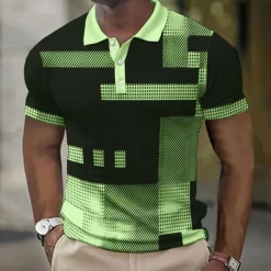 Men's Plaid Waffle Polo Shirts Golf Shirt Short Sleeve Polo Shirts Collared Shirts Vintage Casual Vacation Wear Formal Wear Festival Wear Buttons 3D Print Light Yellow Light Pink Black-White