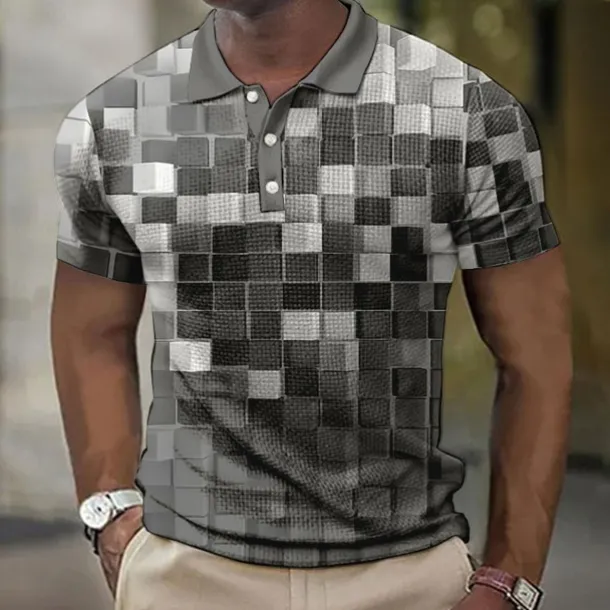 Men's Plaid Waffle Polo Shirts Golf Shirt Short Sleeve Polo Shirts Collared Shirts Vintage Casual Vacation Wear Formal Wear Festival Wear Buttons 3D Print Light Yellow Light Pink Black-White