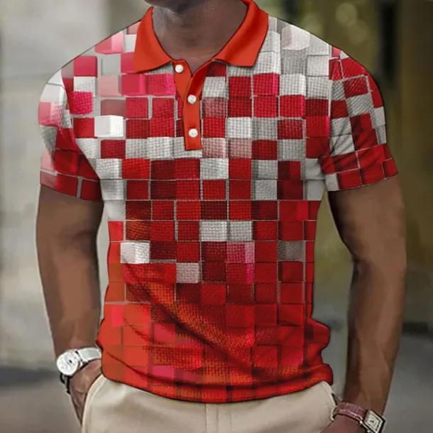 Men's Plaid Waffle Polo Shirts Golf Shirt Short Sleeve Polo Shirts Collared Shirts Vintage Casual Vacation Wear Formal Wear Festival Wear Buttons 3D Print Light Yellow Light Pink Black-White