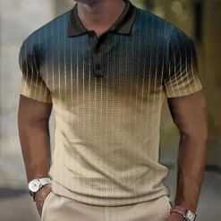 Men's Plaid Waffle Polo Shirts Golf Shirt Short Sleeve Polo Shirts Collared Shirts Vintage Casual Vacation Wear Formal Wear Festival Wear Buttons 3D Print Light Yellow Light Pink Black-White