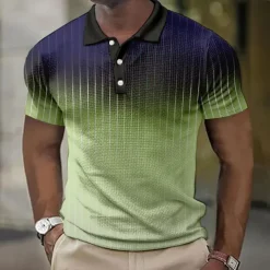 Men's Plaid Waffle Polo Shirts Golf Shirt Short Sleeve Polo Shirts Collared Shirts Vintage Casual Vacation Wear Formal Wear Festival Wear Buttons 3D Print Light Yellow Light Pink Black-White