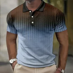 Men's Plaid Waffle Polo Shirts Golf Shirt Short Sleeve Polo Shirts Collared Shirts Vintage Casual Vacation Wear Formal Wear Festival Wear Buttons 3D Print Light Yellow Light Pink Black-White