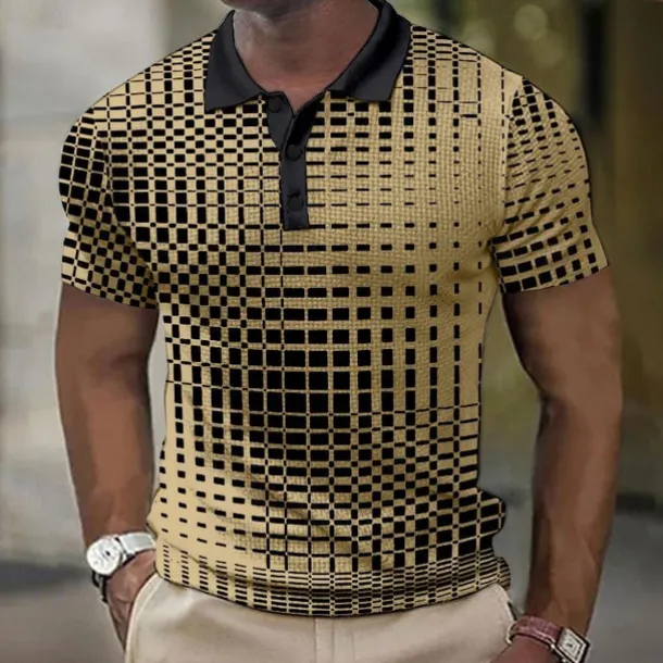 Men's Plaid Waffle Polo Shirts Golf Shirt Short Sleeve Polo Shirts Collared Shirts Vintage Casual Vacation Wear Formal Wear Festival Wear Buttons 3D Print Light Yellow Light Pink Black-White