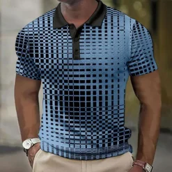 Men's Plaid Waffle Polo Shirts Golf Shirt Short Sleeve Polo Shirts Collared Shirts Vintage Casual Vacation Wear Formal Wear Festival Wear Buttons 3D Print Light Yellow Light Pink Black-White