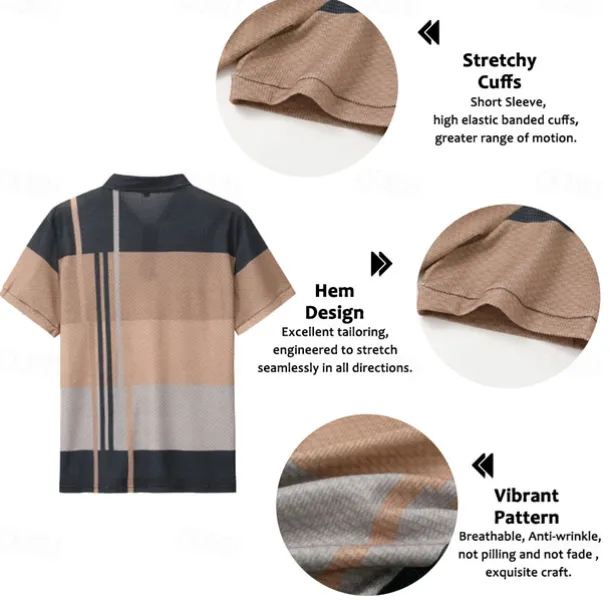 Men's Plaid Waffle Polo Shirts Golf Shirt Short Sleeve Polo Shirts Collared Shirts Vintage Casual Vacation Wear Formal Wear Festival Wear Buttons 3D Print Light Yellow Light Pink Black-White