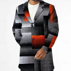 Men's Plaid Winter Coat Fleece Jacket Overcoat Thermal Comfortable Casual Outdoor clothing Daily Wear Streetwear Buttons 3D Print Front Pocket Winter Turndown Long Sleeve Black