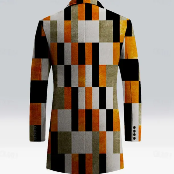 Men's Plaid Winter Coat Fleece Jacket Overcoat Thermal Comfortable Casual Street Outdoor clothing Daily Wear Buttons 3D Print Front Pocket Winter Turndown Long Sleeve Orange