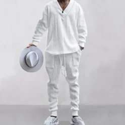 Men's Plain Basic Sweatshirts Sweatshirt Tracksuit Sweatsuit Long Sleeve Sweatshirt V Neck Streetwear Basic Casual Sports & Outdoor Daily Holiday 2 Piece Fall & Winter