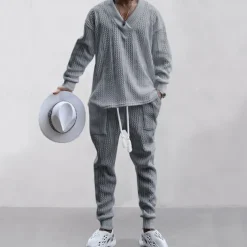 Men's Plain Basic Sweatshirts Sweatshirt Tracksuit Sweatsuit Long Sleeve Sweatshirt V Neck Streetwear Basic Casual Sports & Outdoor Daily Holiday 2 Piece Fall & Winter