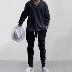 Men's Plain Basic Sweatshirts Sweatshirt Tracksuit Sweatsuit Long Sleeve Sweatshirt V Neck Streetwear Basic Casual Sports & Outdoor Daily Holiday 2 Piece Fall & Winter