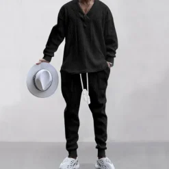 Men's Plain Basic Sweatshirts Sweatshirt Tracksuit Sweatsuit Long Sleeve Sweatshirt V Neck Streetwear Basic Casual Sports & Outdoor Daily Holiday 2 Piece Fall & Winter