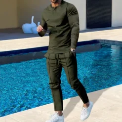 Men's Plain Basic Sweatshirts Sweatshirt Tracksuit Sweatsuit Long Sleeve Sweatshirt Henley Streetwear Basic Casual Sports & Outdoor Daily Holiday 2 Piece Spring & Fall