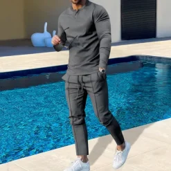 Men's Plain Basic Sweatshirts Sweatshirt Tracksuit Sweatsuit Long Sleeve Sweatshirt Henley Streetwear Basic Casual Sports & Outdoor Daily Holiday 2 Piece Spring & Fall