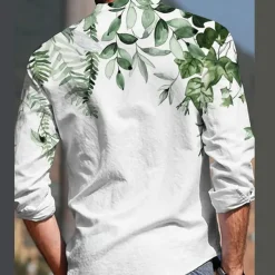 Men's Plant Shirt Linen Shirt Casual Shirt Long Sleeve Modern Contemporary Casual Hawaiian Vacation Going out Beach Summer Spring Turndown Print Button-Down Blue Purple Green Coffee