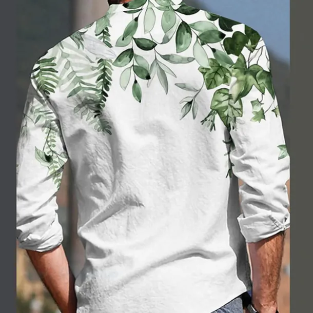 Men's Plant Shirt Linen Shirt Casual Shirt Long Sleeve Modern Contemporary Casual Hawaiian Vacation Going out Beach Summer Spring Turndown Print Button-Down Blue Purple Green Coffee