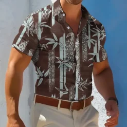 Men's Plants Florals Casual Shirt Summer Hawaiian Shirt Aloha Shirt Short Sleeve Hawaiian Resort Vacation Casual Summer Spring Turndown Button Up Black Blue Brown Green