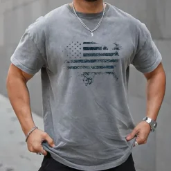 Men's Plus Size Big Tall T shirt Tee Tee Crewneck Gray Short Sleeves Outdoor Going out Sports Tops Print Graphic Letter Clothing Apparel Cotton Blend Vintage Streetwear Stylish