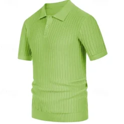 Men's Polo Golf Shirt Business Casual Ribbed Polo Collar Classic Short Sleeve Modern Old Money Style Color Block Knitted Ribbed Spring & Summer Regular Fit Light Blue Pink Green Polo