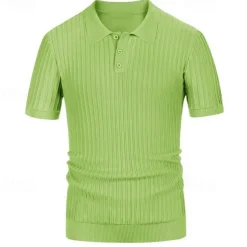 Men's Polo Golf Shirt Business Casual Ribbed Polo Collar Classic Short Sleeve Modern Old Money Style Color Block Knitted Ribbed Spring & Summer Regular Fit Light Blue Pink Green Polo