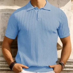 Men's Polo Golf Shirt Business Casual Ribbed Polo Collar Classic Short Sleeve Modern Old Money Style Color Block Knitted Ribbed Spring & Summer Regular Fit Light Blue Pink Green Polo