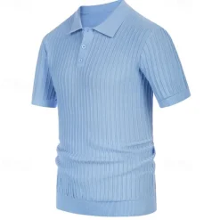 Men's Polo Golf Shirt Business Casual Ribbed Polo Collar Classic Short Sleeve Modern Old Money Style Color Block Knitted Ribbed Spring & Summer Regular Fit Light Blue Pink Green Polo