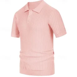 Men's Polo Golf Shirt Business Casual Ribbed Polo Collar Classic Short Sleeve Modern Old Money Style Color Block Knitted Ribbed Spring & Summer Regular Fit Light Blue Pink Green Polo