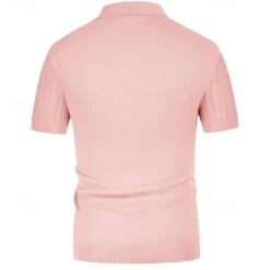 Men's Polo Golf Shirt Business Casual Ribbed Polo Collar Classic Short Sleeve Modern Old Money Style Color Block Knitted Ribbed Spring & Summer Regular Fit Light Blue Pink Green Polo