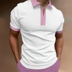 Men's Polo Golf Shirt Outdoor Street Lapel Short Sleeve Fashion Casual Color Block Spring & Summer Regular Fit Pink Sky Blue Khaki Polo