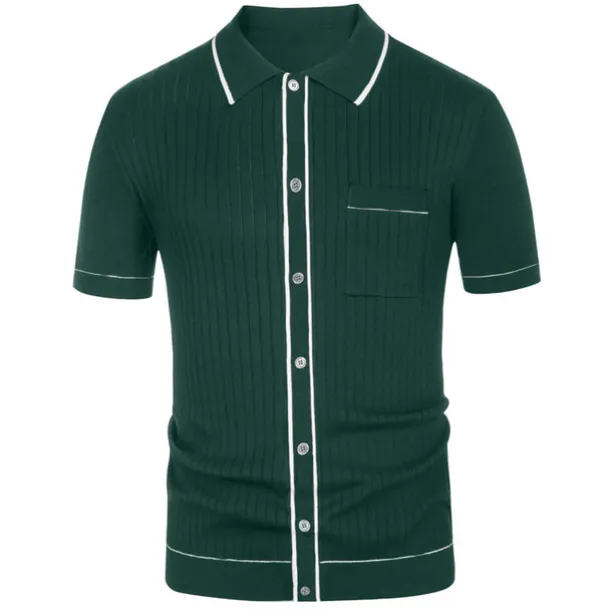 Men's Polo Knit Polo Sweater Business Casual Lapel Short Sleeve Modern Old Money Style Solid / Plain Color Button Front Summer Dark Navy Green Rose Red Polo