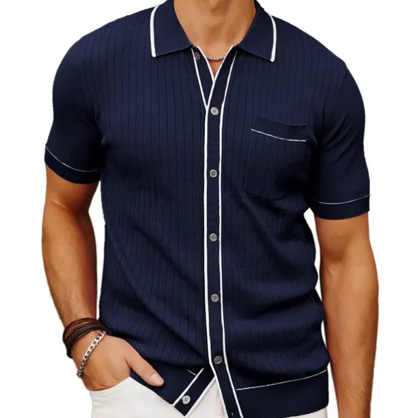 Men's Polo Knit Polo Sweater Business Casual Lapel Short Sleeve Modern Old Money Style Solid / Plain Color Button Front Summer Dark Navy Green Rose Red Polo