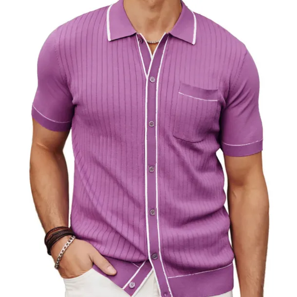 Men's Polo Knit Polo Sweater Business Casual Lapel Short Sleeve Modern Old Money Style Solid / Plain Color Button Front Summer Dark Navy Green Rose Red Polo