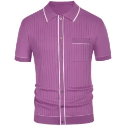 Men's Polo Knit Polo Sweater Business Casual Lapel Short Sleeve Modern Old Money Style Solid / Plain Color Button Front Summer Dark Navy Green Rose Red Polo