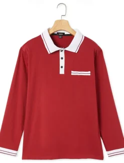 Men's Polo Shirt Button Up Polos Casual Sports Lapel Long Sleeve Fashion Basic Color Block Button Pocket Spring & Fall Regular Fit Navy Wine Dark Gray Light Grey Polo Shirt