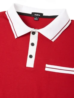 Men's Polo Shirt Button Up Polos Casual Sports Lapel Long Sleeve Fashion Basic Color Block Button Pocket Spring & Fall Regular Fit Navy Wine Dark Gray Light Grey Polo Shirt