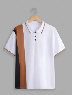 Men's Polo Shirt Button Up Polos Casual Sports Lapel Short Sleeve Fashion Basic Color Block Patchwork Summer Regular Fit Black White Red Navy Blue Dark Green Polo Shirt