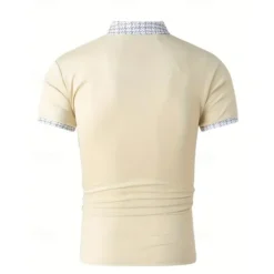 Men's Polo Shirt Button Up Polos Casual Sports Lapel Short Sleeve Fashion Basic Color Block Houndstooth Patchwork Pocket Summer Regular Fit Black White Navy Blue Blue Khaki Polo Shirt